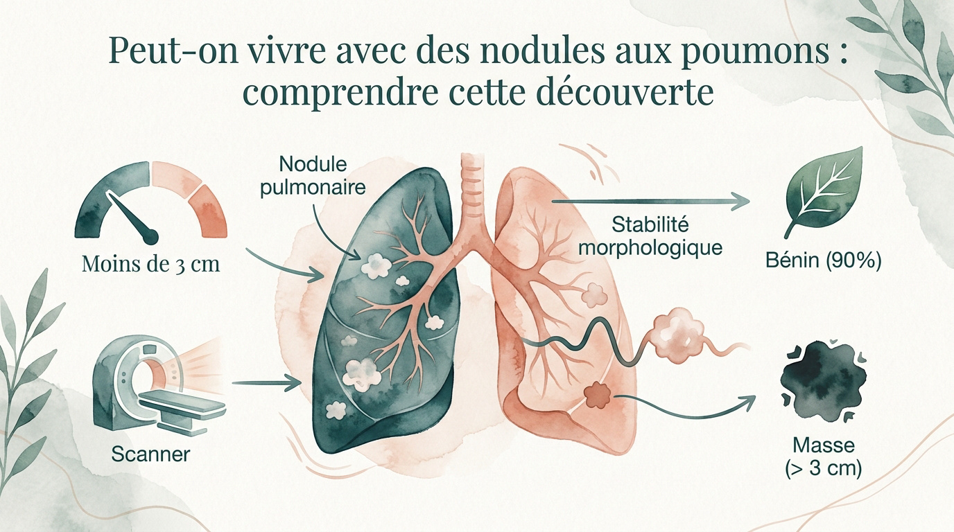 Comparaison visuelle entre un nodule pulmonaire bénin et une masse suspecte au scanner