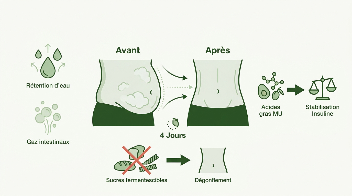 Comparaison avant après du dégonflement abdominal en 4 jours