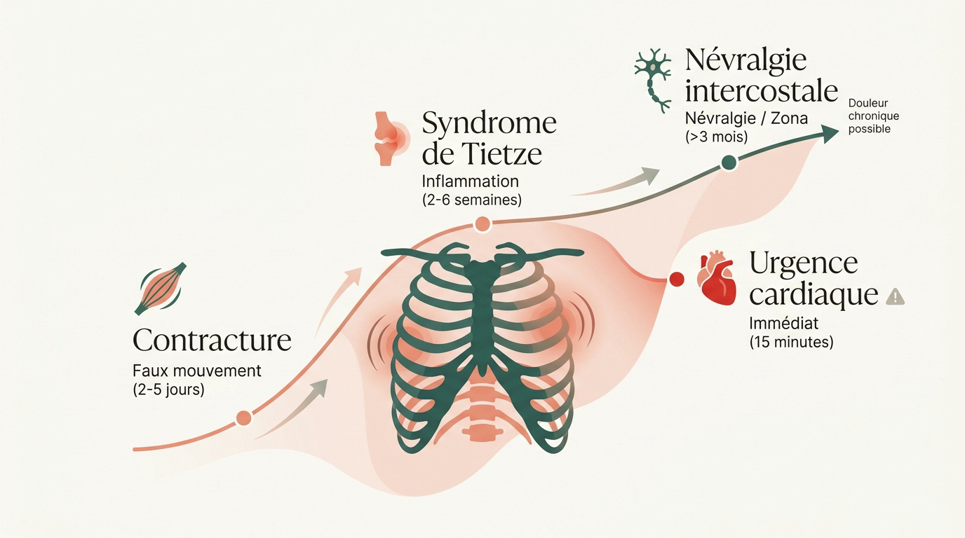 Graphique montrant l'évolution de la durée d'une douleur intercostale selon sa cause