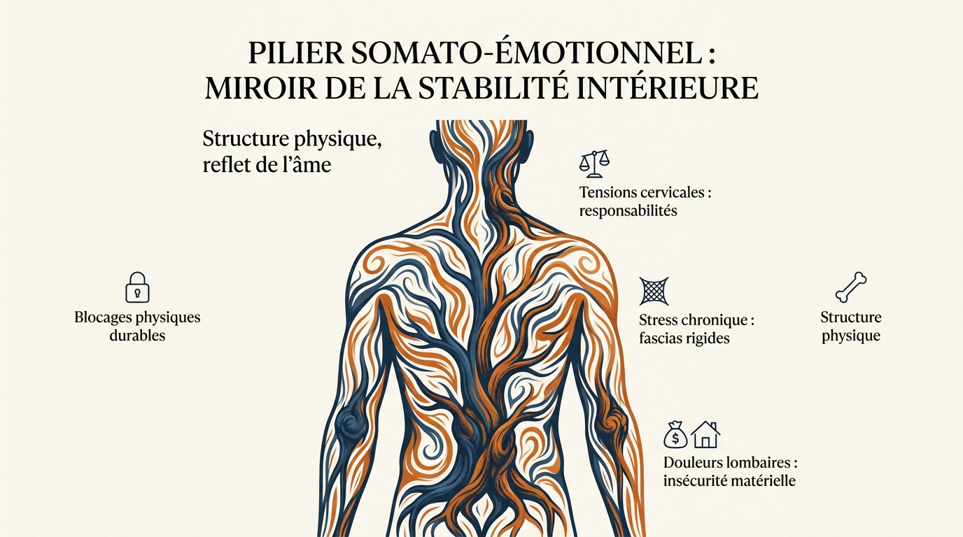 Représentation de la colonne vertébrale comme pilier de la stabilité émotionnelle et physique