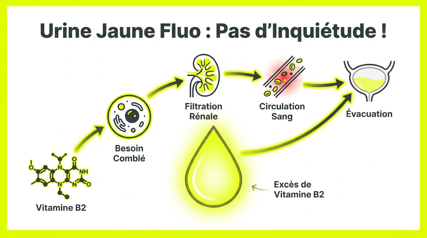 Urine de couleur jaune fluo dans un flacon de prélèvement médical